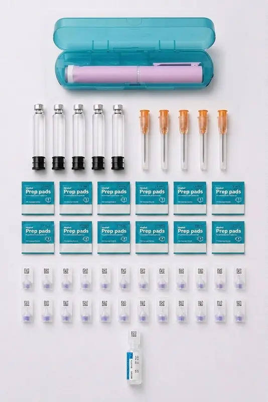 Candy V1 kit with reusable pen, cartridges, pen needles and prep pads